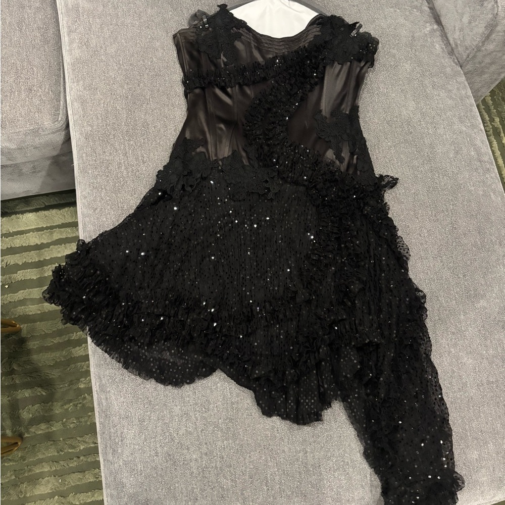 Juan Carlos Pinera Vintage Couture Black Silk Corset Strapless Asymmetric Dress - Picture 2 of 7